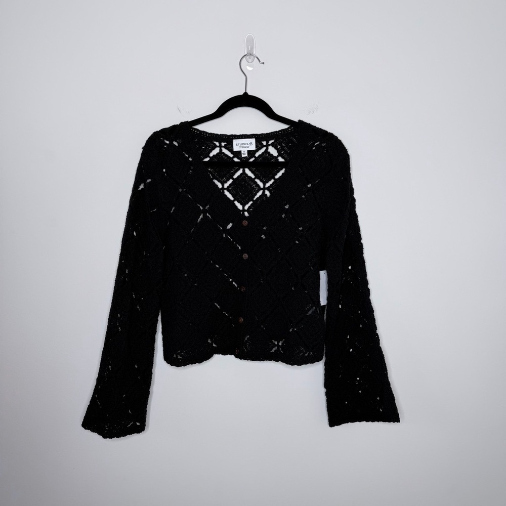 BOBEAU BUTTON FRONT DIAMOND CROCHET CARDIGAN FLARE SLEEVE FAIRY WHIMSYGOTH NWT